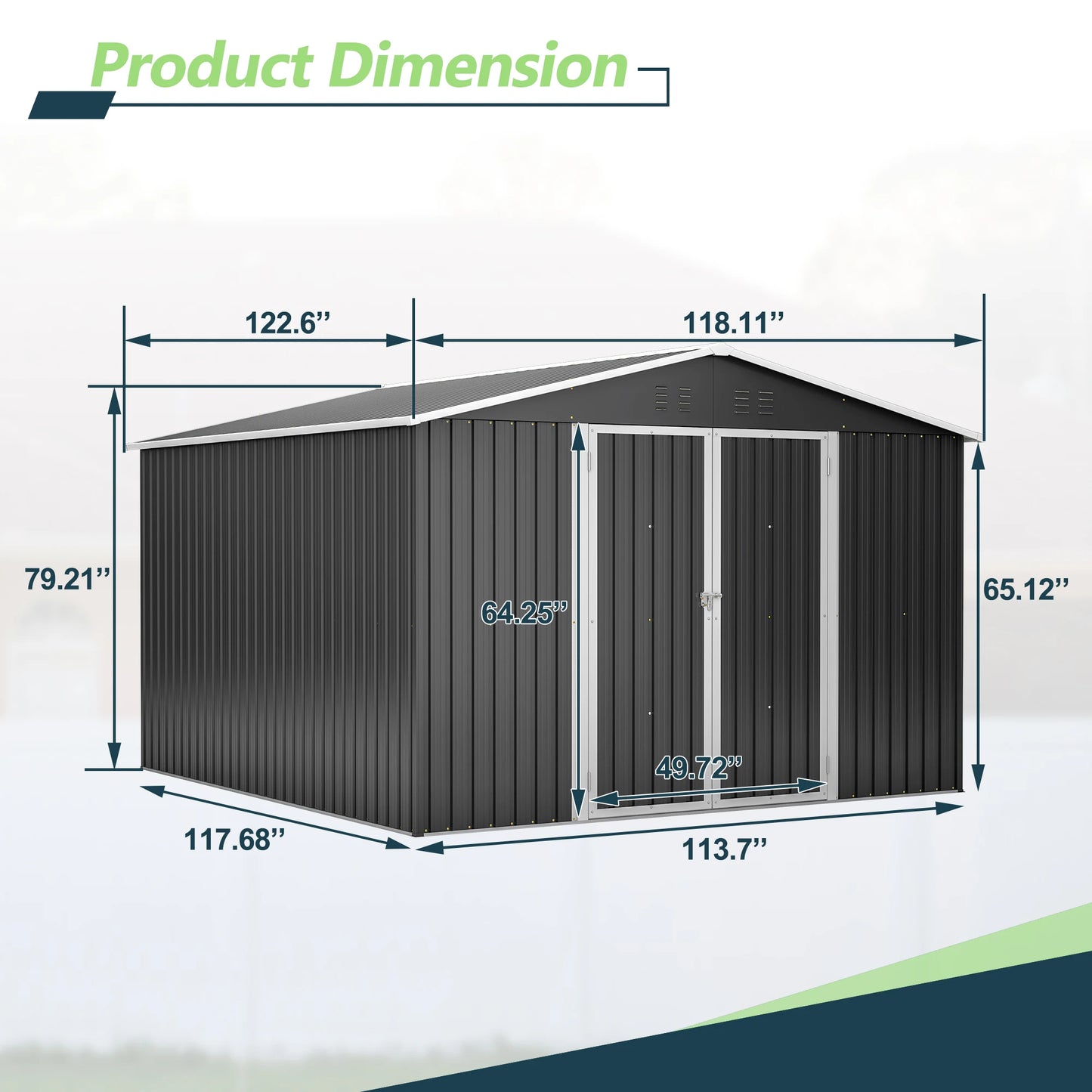 LZBEITEM Outdoor Metal Storage Shed With Lockable Doors