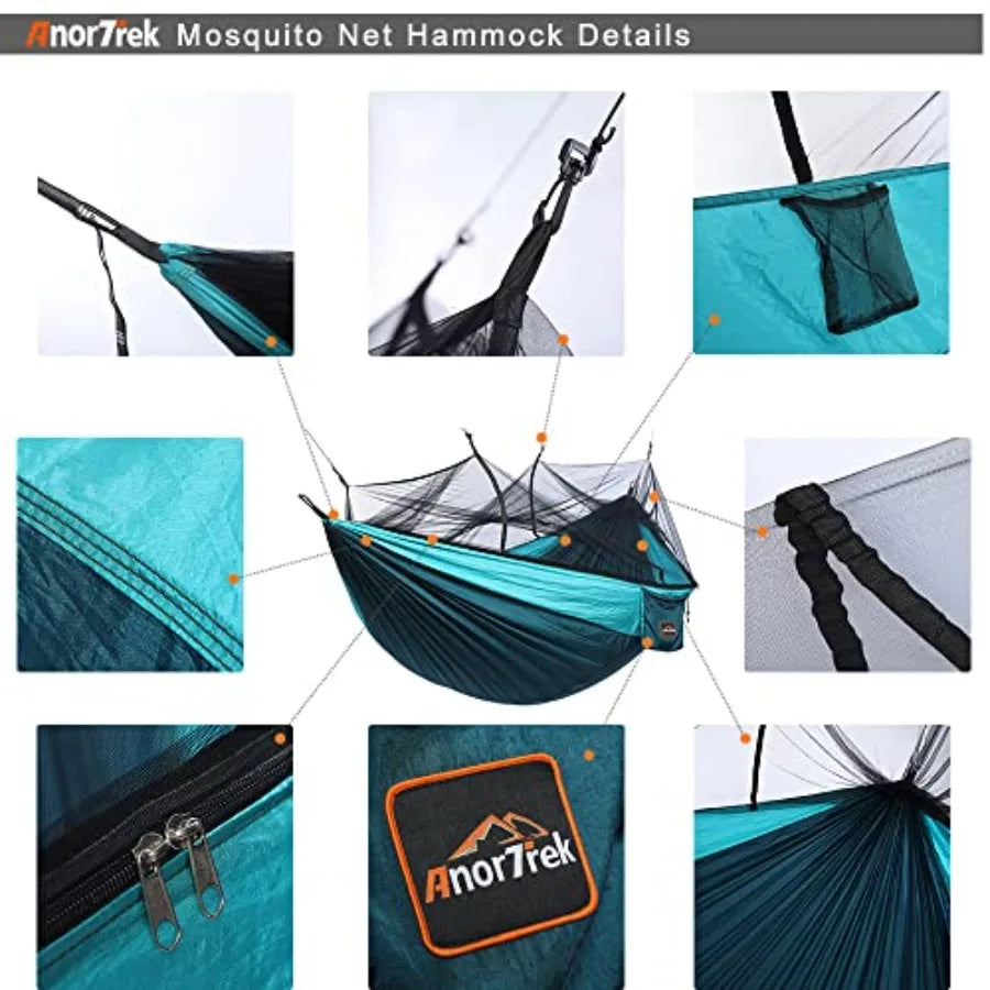 Camping Hammock with Mosquito Net Double Single Lightweight Portable Hammocks with Tree Straps Parachute Hammock for Camping Ba