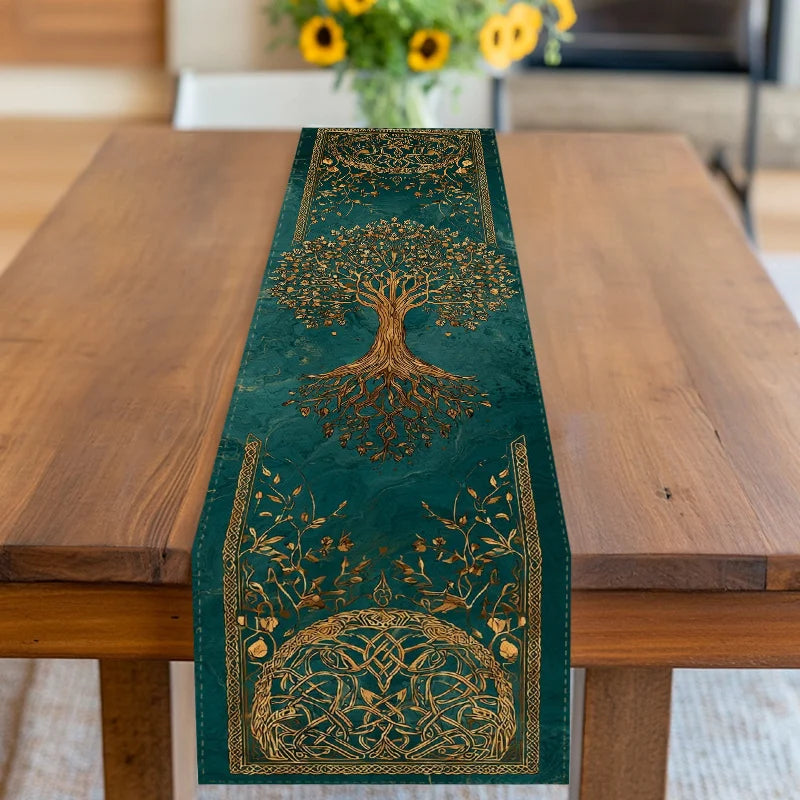 Artistic Celtic Knot Tree Of Life Linen Table Runner