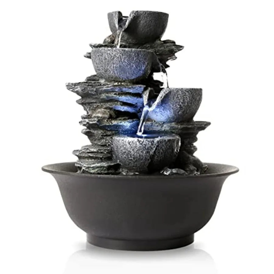 Indoor Fountain Tabletop Fountain Waterfall Fountains Stacked Rocks Water Feature Feng Shui Zen Meditation Relaxation Desktop F