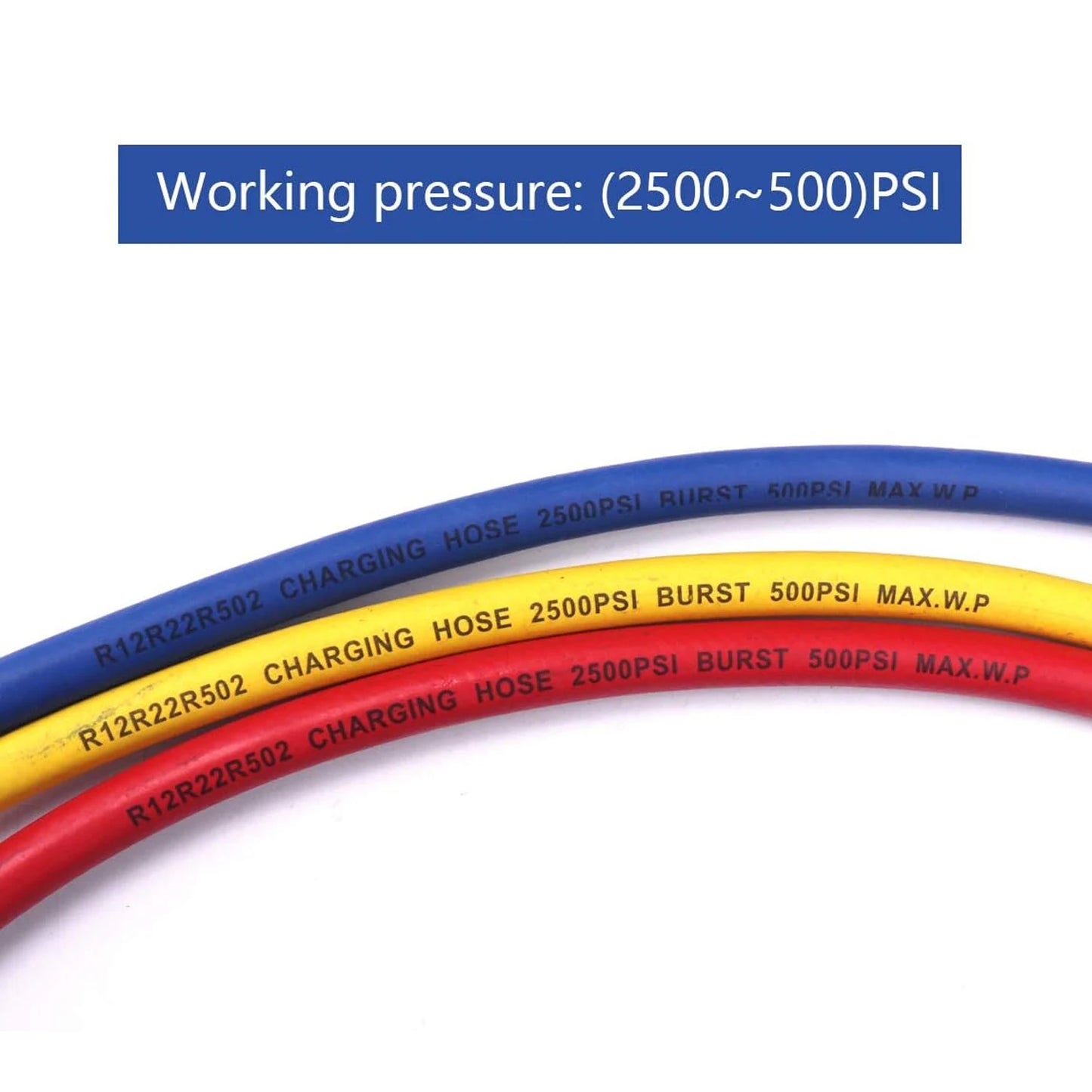 3PCS Refrigerant Charging Hose 500-25000PSI 1/4" Thread Fits for R12 R22 R134A Car Air Conditioning HVAC Charging Manifold Gauge