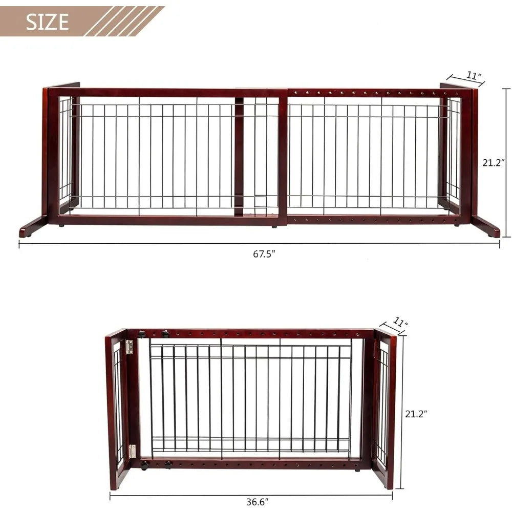 Bonnlo Cherry Free Standing Dog Gate 37"-68" Wide Adjustable Wooden Pet Fence Indoor for Fireplace Stairs Doorways Christmas Tre