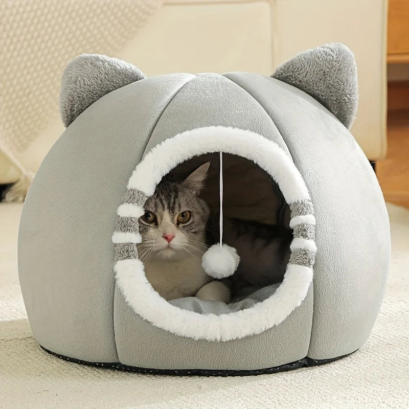 Designer Plush Cat Bed Cave For Deep Sleeping Pets