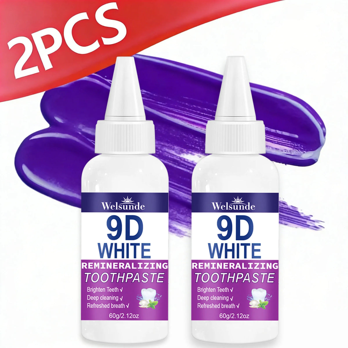 2 Packs Whitening teeth Toothpaste,Gently Reduce Smoke & Coffee Stains,Toothpaste for Deep Cleaning & Brighter Smile, Purple Remineralizing Hydroxyapatite Toothpaste, with Minty Fresh Breath, Gentle on Gums, Ideal Oral Hygien