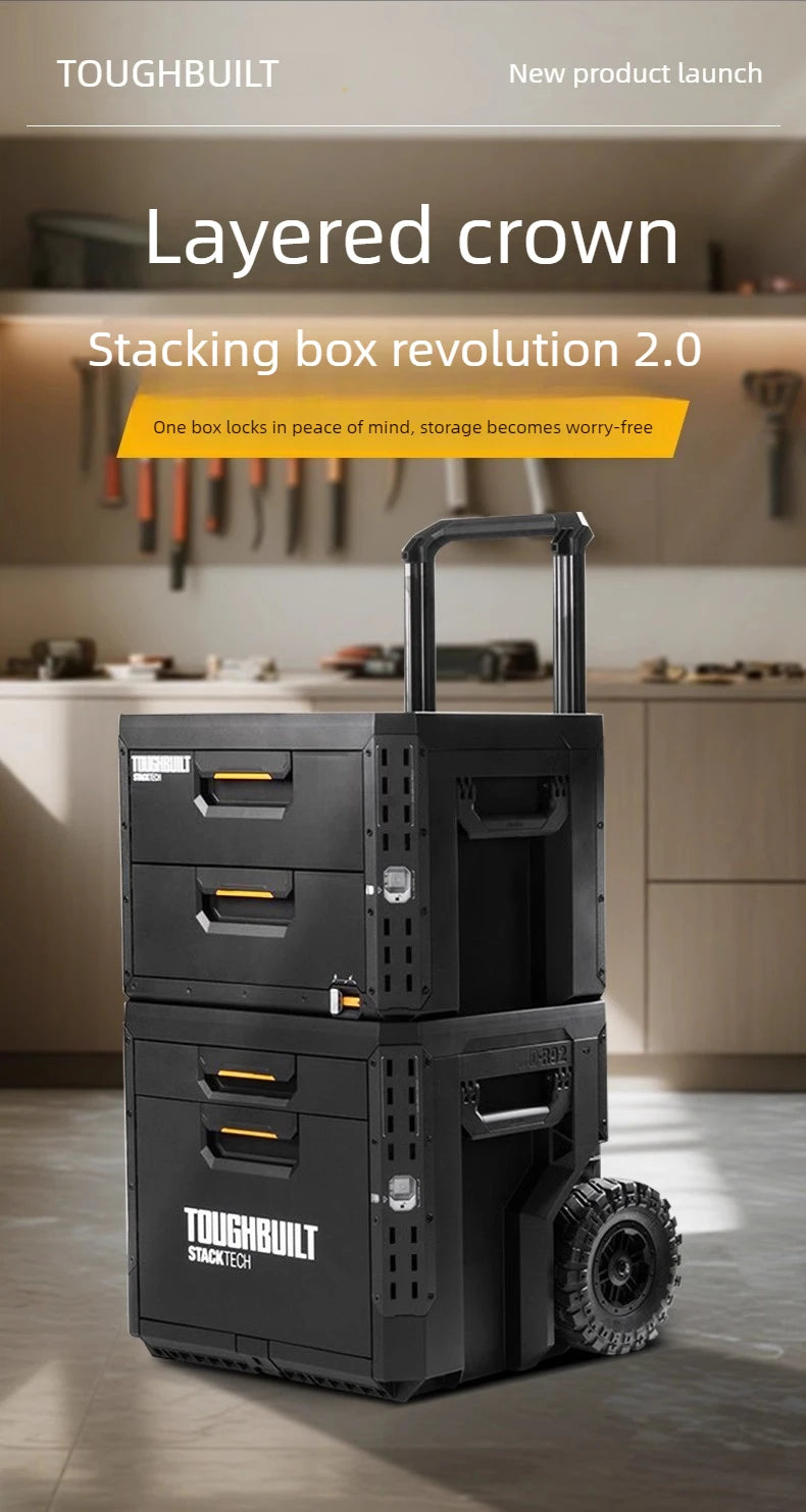 New Design TOUGHBUILT All-in-One Tool Box, Waterproof Stackable Rolling Storage Case for Electrician, Camping, Vehicle & Repair