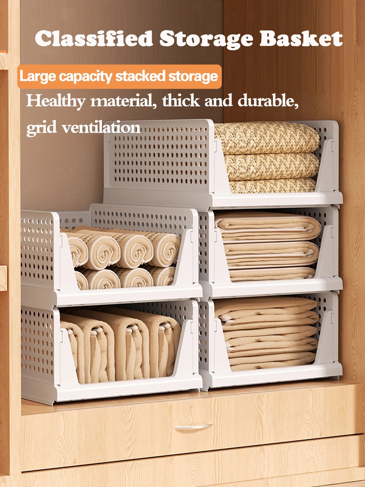 Stackable Storage Basket Plastic Folding Closet Organizers Storage Box Wardrobe Drawer Units layered Partition Storage rack