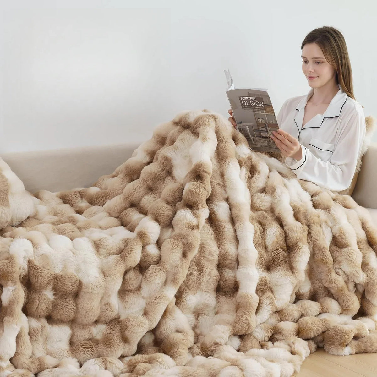 Fluffy Bubble Fleece Throw Blanket For Cozy Couch Decor