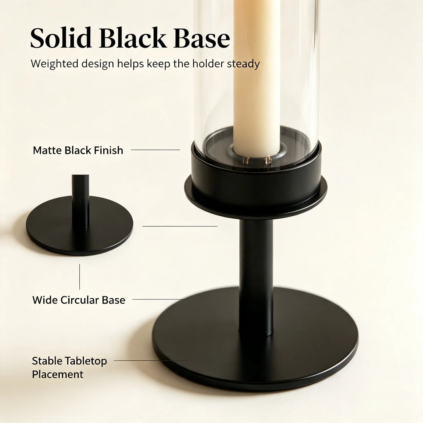 3pcs Black Minimalist Hurricane Candle Holder Set with Stable Base Modern Table Ornament for Dining Table Wedding Indoor Decorat