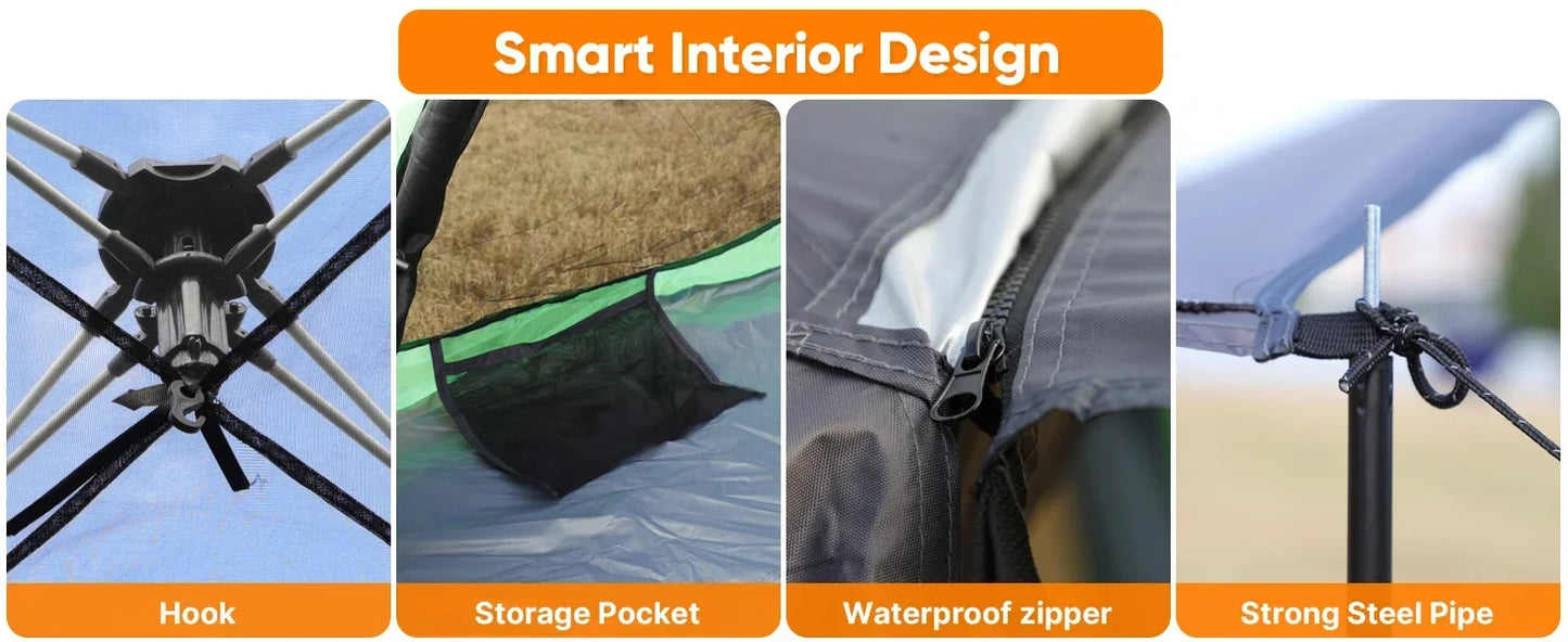Pop Up Camping Tent for 2/3/4 Person, 1-Min Setup by Pre-Attached Pole, 4 Side Mesh& Door for View/Airflow, CT2 Instant Canopy Tent with PU1500mm Waterproof, for Outdoor/Camping/Music Festivals