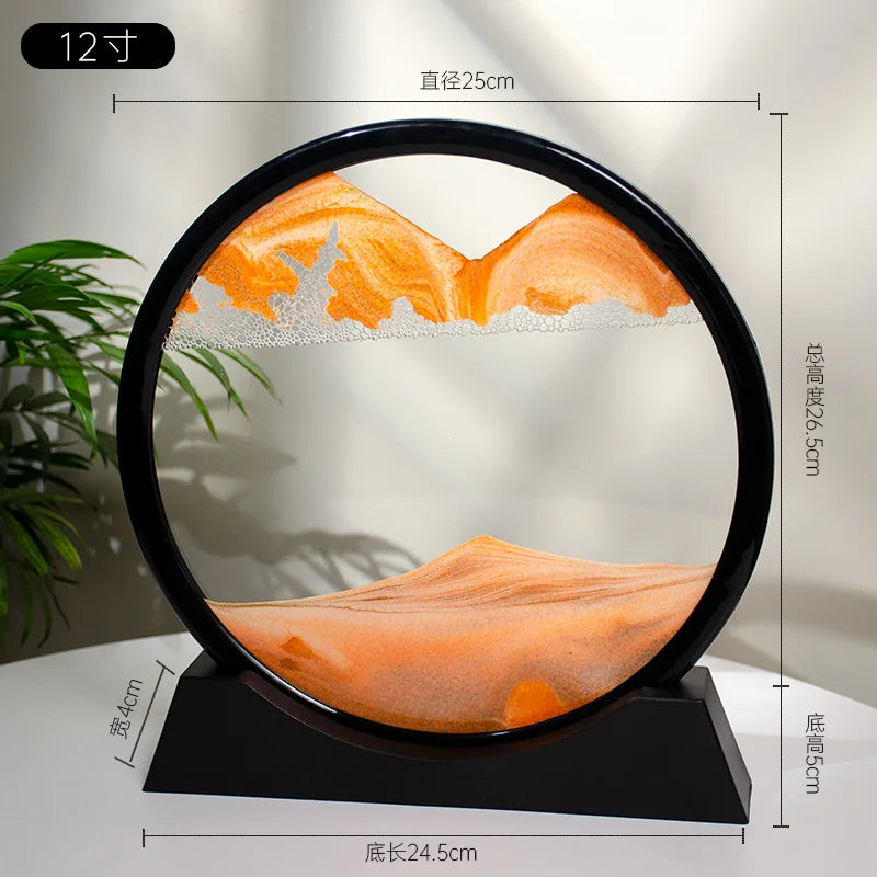 7/12inch Moving 3D Sand Art Picture Round Glass Hourglass Deep Sea Sandscape In Motion Display Flowing Sand Frame For home Decor