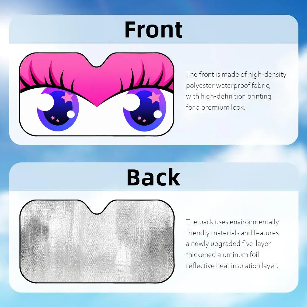 Cartoon Big Eyes Sun Visor Reusable Aluminum Foil UV Protector Heat Car Sunshades Five-Layer Insulation Windshield