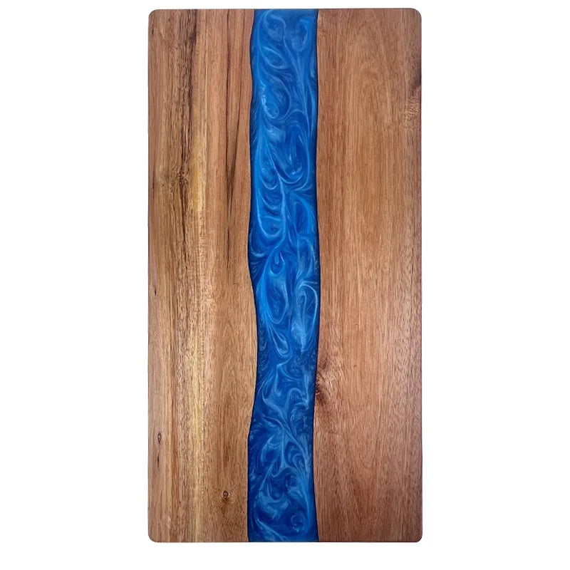 Expoxy Resin Blue River Pattern Charcuterie Board for Bread Vegetable Fruit Meat Acacia Wood Decorative Board Challah Board