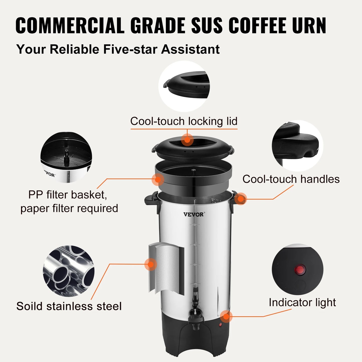 Commercial Coffee Urn Stainless Steel 1000W Electric