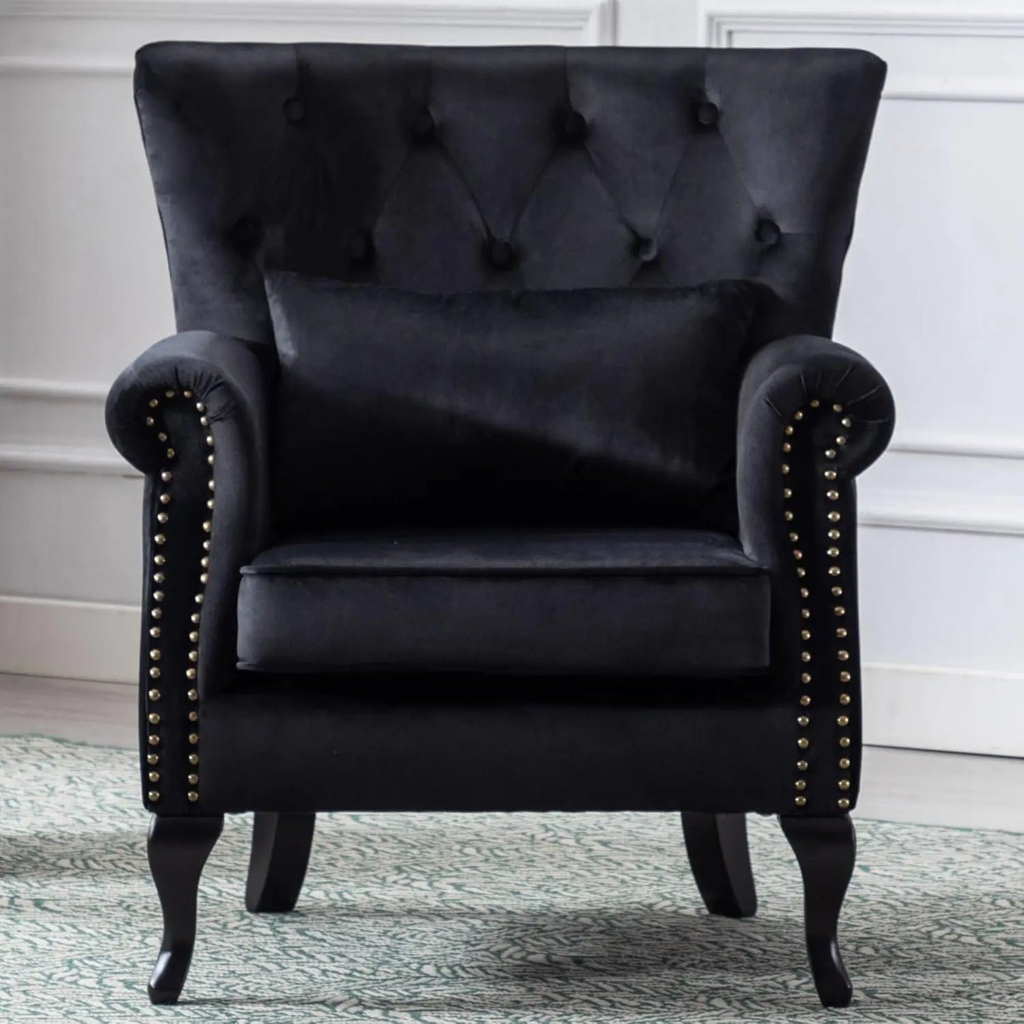 Mid Century Modern Accent Chair Upholstered Armchair Comfy Velvet Fabric Single Sofa with Tufted Wingback for Small, Customized