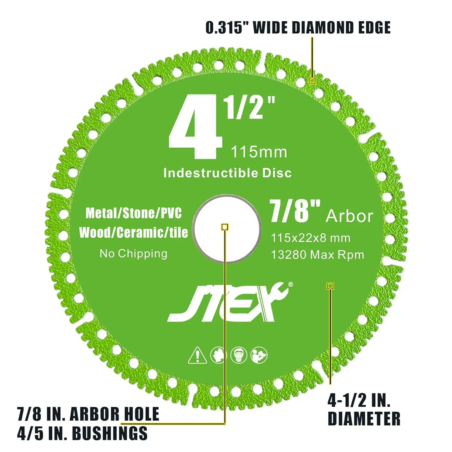 4-1/2" Diamond Blade for Angle Grinder, 7/8" Arbor, Cuts Metal, Rebar, Tile, Stone, PVC, 3-Pack