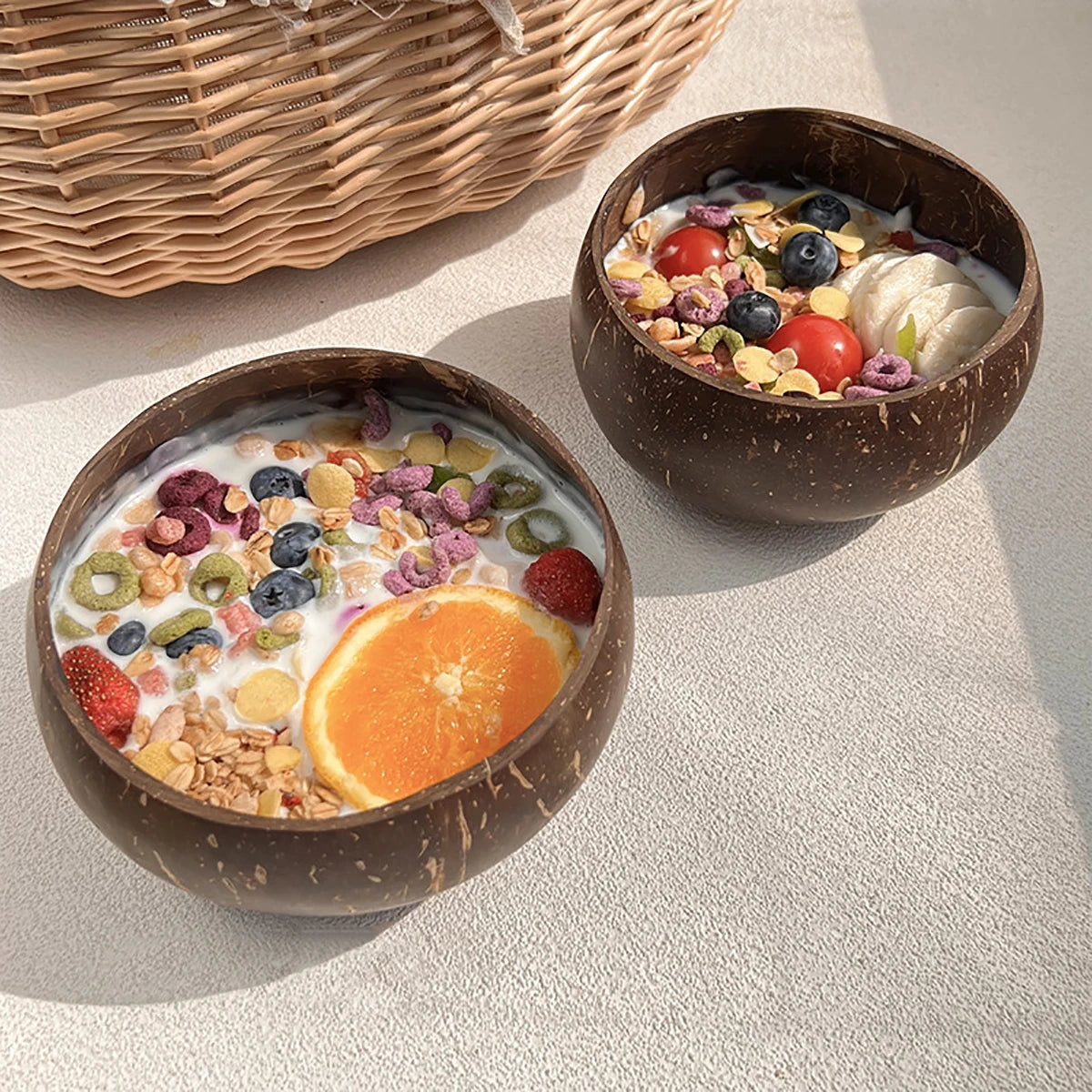 Natural Coconut Shell Bowl And Spoon Set For Serving Dishes Salad Wooden Reusable Kitchen Tableware Coconut Bowls Fruit Bowl
