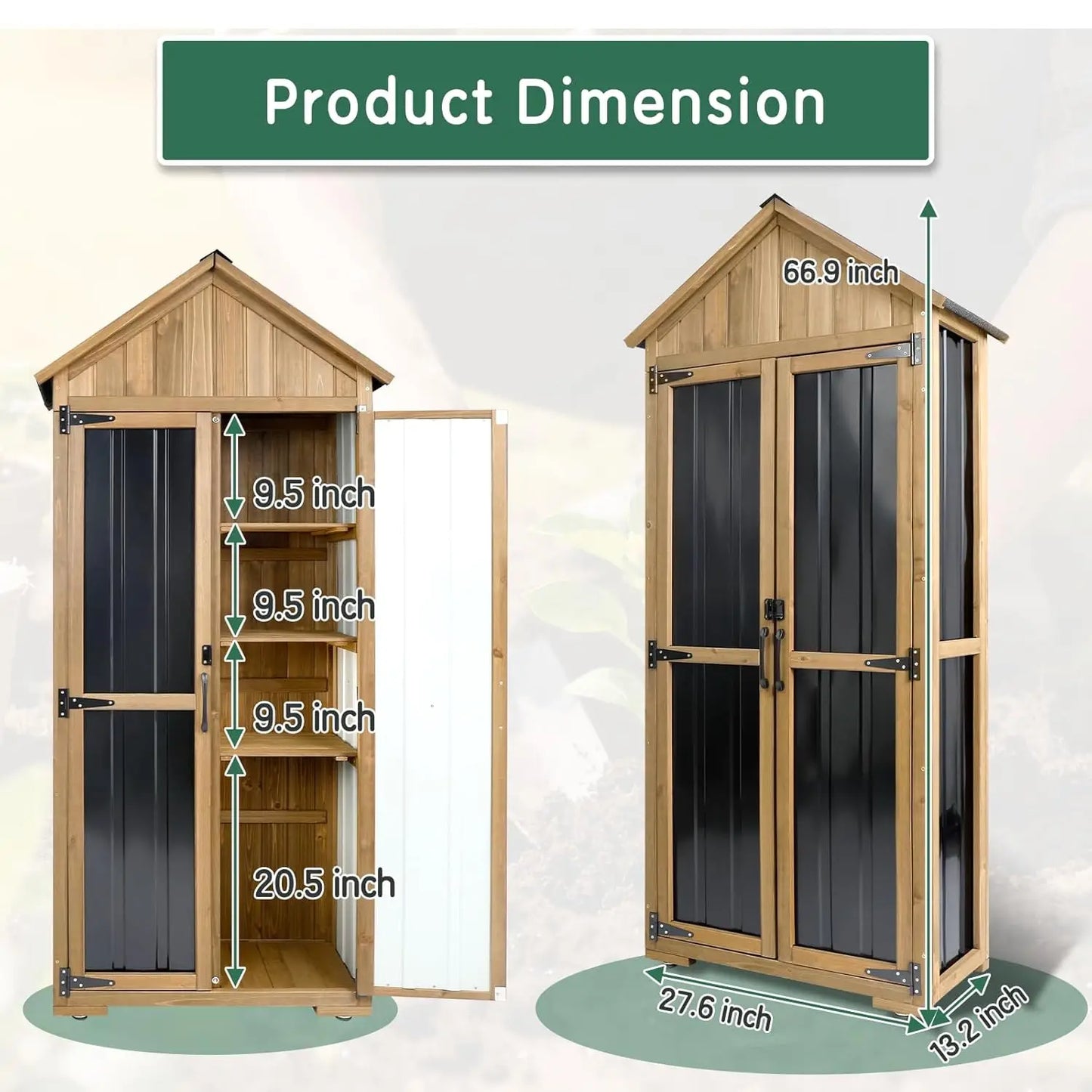 Wood & Metal Outdoor Storage Cabinet with Lockable Doors & Sloping Roof for Patio Backyard Garden Tool, Brown, Custom