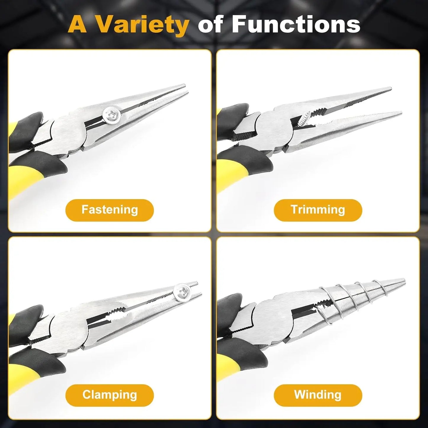 8-Inch Needle Nose Pliers with Wire Cutter, Heavy-Duty Steel for Home and Crafts, Anti-Slip Grip
