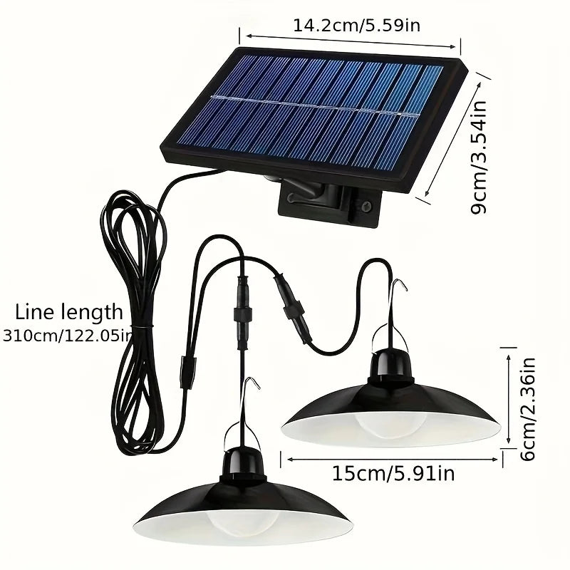 Single /Double Head Solar Shed Light,solar Lights Outdoor,Solar Pendant Lights,IPx4.Auto on in Dark, Off at Day.for Lighting Gazebo,barn,coop,patio,garage,camp, Porch,home,comes with Expansion Iron Hooks and Fixing Cable Ties