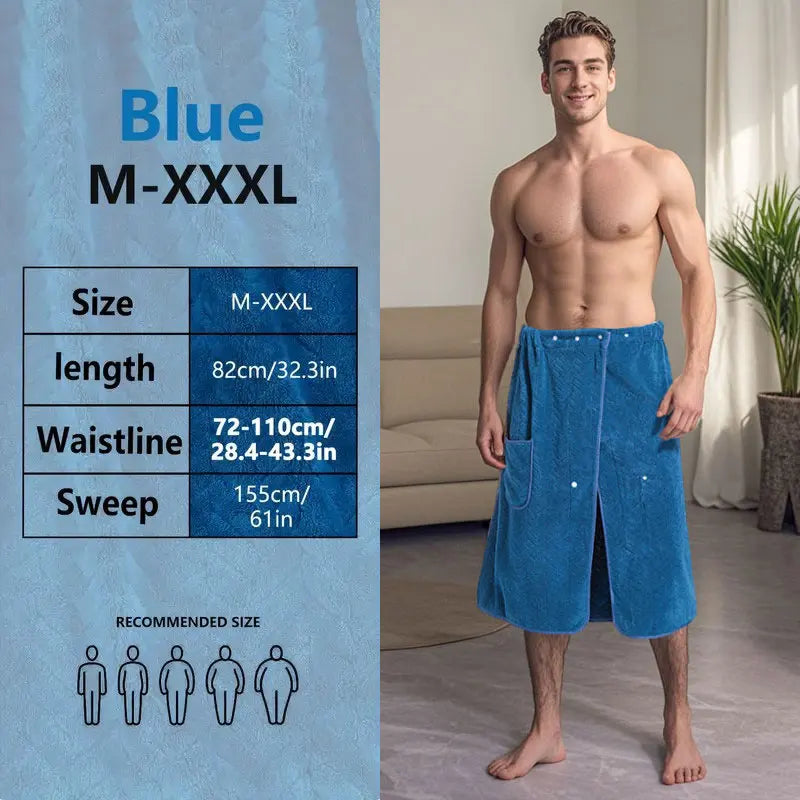 suitable for M-XXXL Men's bath skirt bath towel plus size bath skirt suitable for home, travel, steaming, spa, beach,
