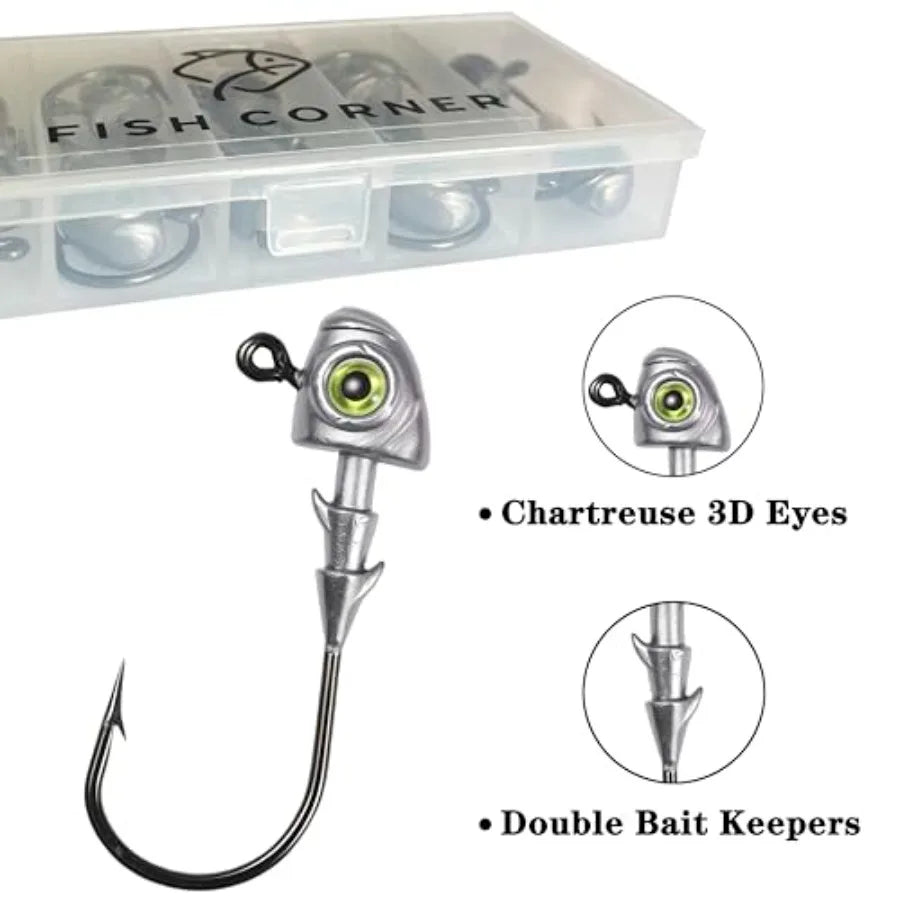 Swimbait Jig Heads Fishing Jigs Swim Bait Jighead with Two Bait Keepers and 3D Eyes 1/8 3/16 1/4 3/8 1/2oz Jigheads Freshwater