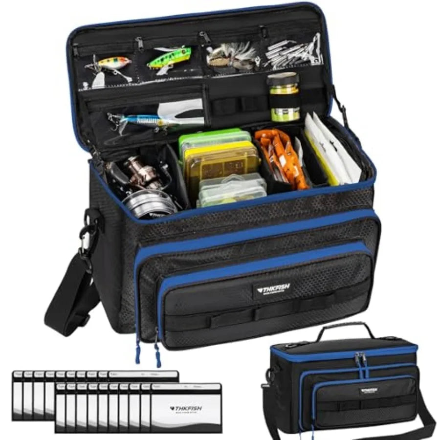 Fishing Tackle Bag with 20PCS Clear Bait Bags for Soft Plastic Baits Storage, Waterproof 3600 Tackle Box Bag Organizer for Fish