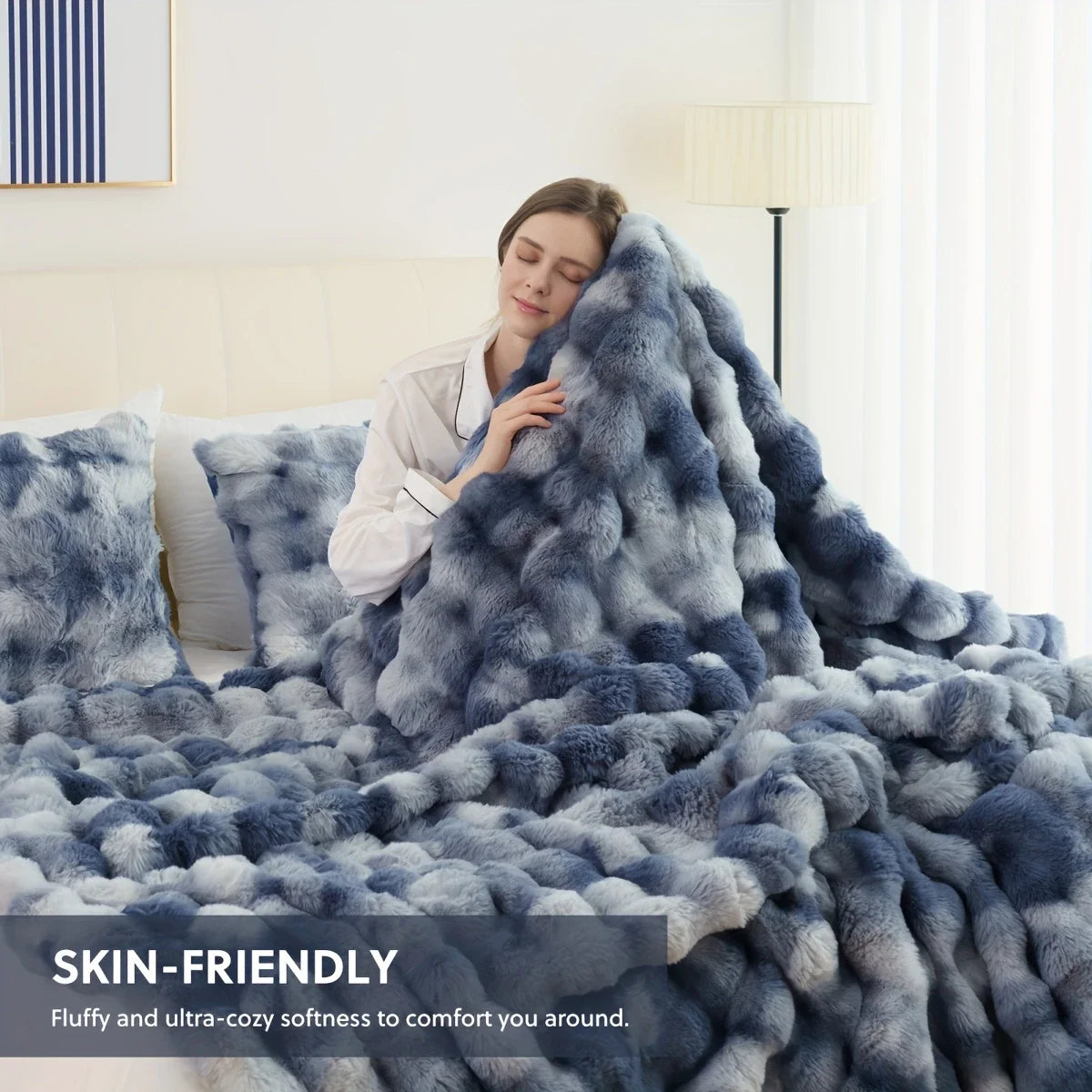 Fluffy Bubble Fleece Throw Blanket For Cozy Couch Decor