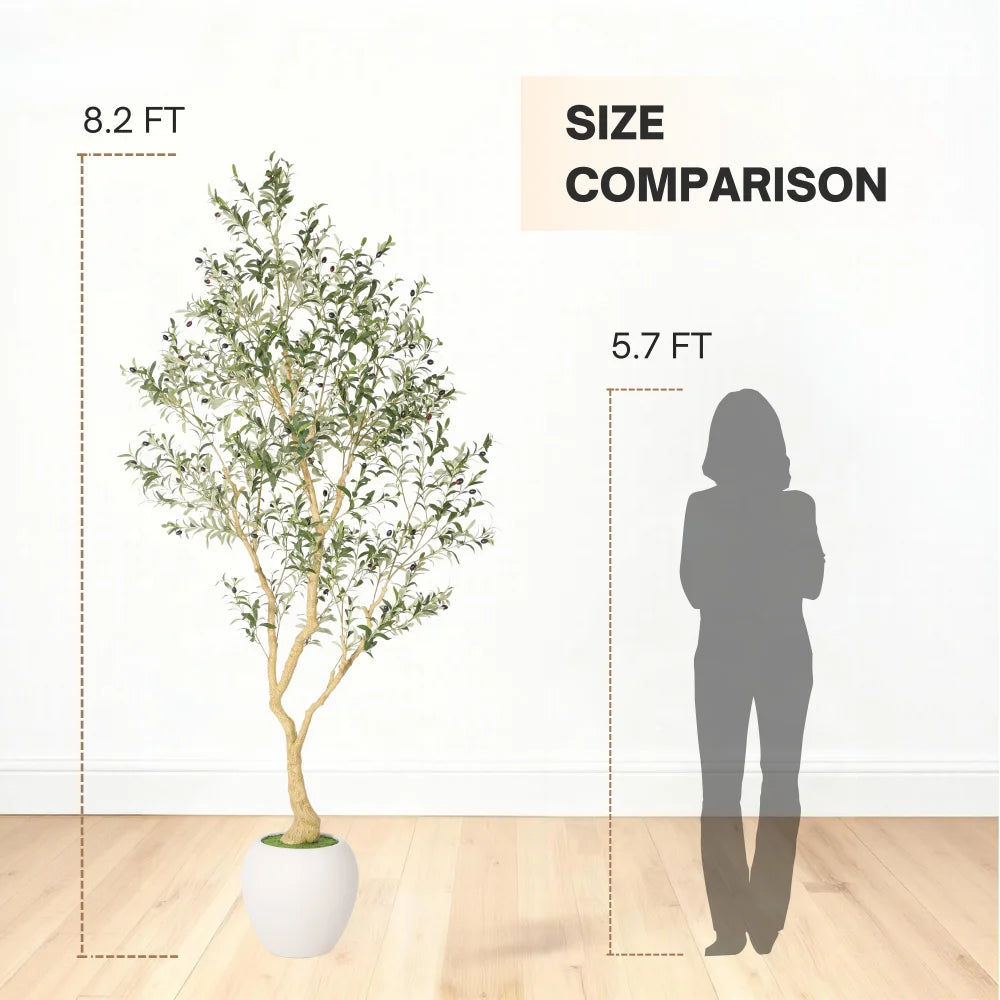 8FT Artificial Olive Tree With Big Decorative White Planter, Tall Indoor & Covered Outdoor Decorative Tree, 1pc/set
