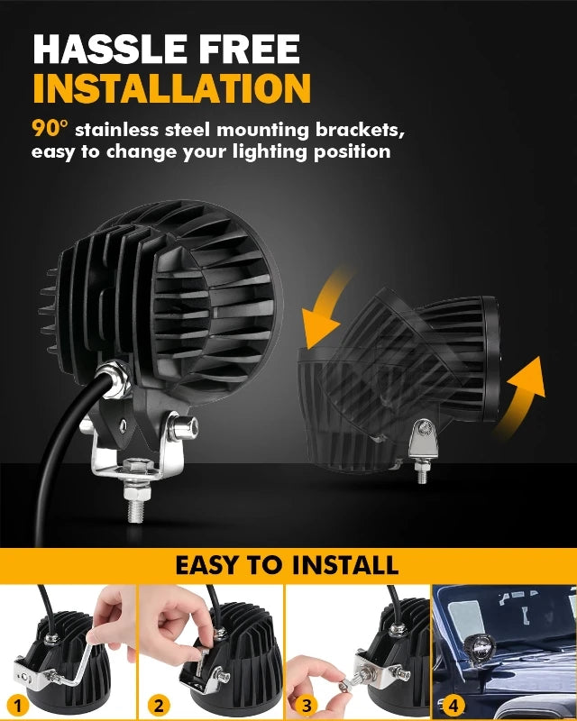 4 Inch LED Work Light with DT Plug 110W 11000LM Driving Work Lamp Pod Light Amber DRL White Spotlights For Offroad Truck SUV