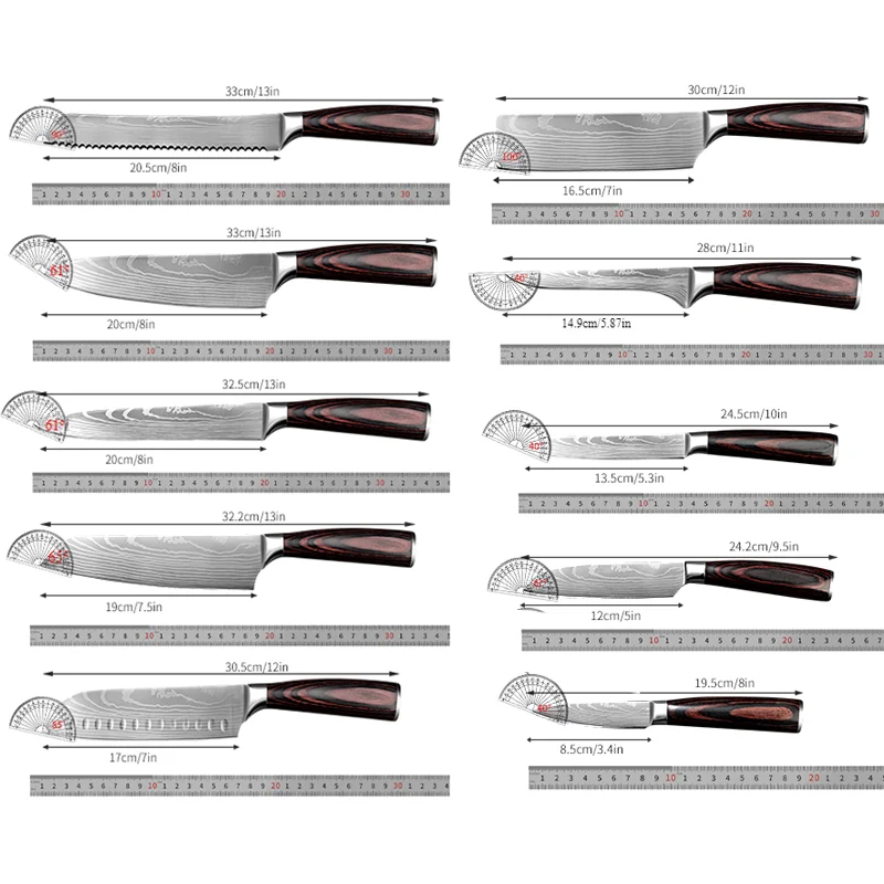 PLYS 3/5/7pcs Damascus Pattern Kitchen Knife Set Sharp Knives