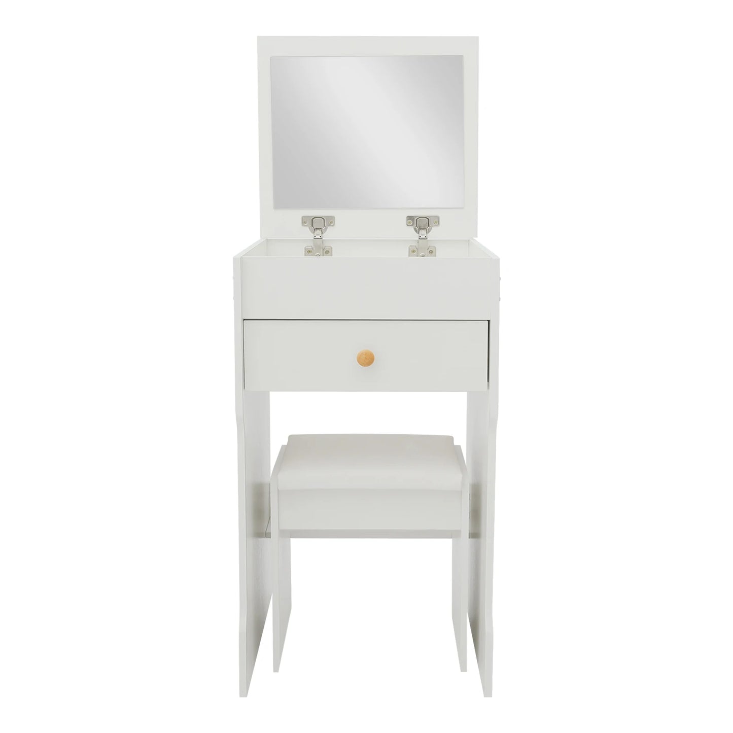 Vanity Dressing Table with Mirror and Stool 15.8" White Compact Storage Desk for Bedroom Dormitory Studio Apartment