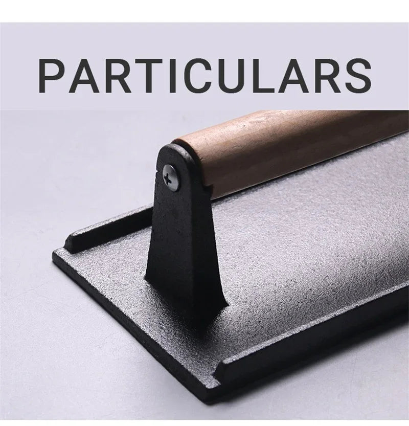 1pc Cast iron Rectangular Meat Press Round Heavy-Duty Steak Burger Press Barbecue Press For Flat Top Grill Hamburger Grinder