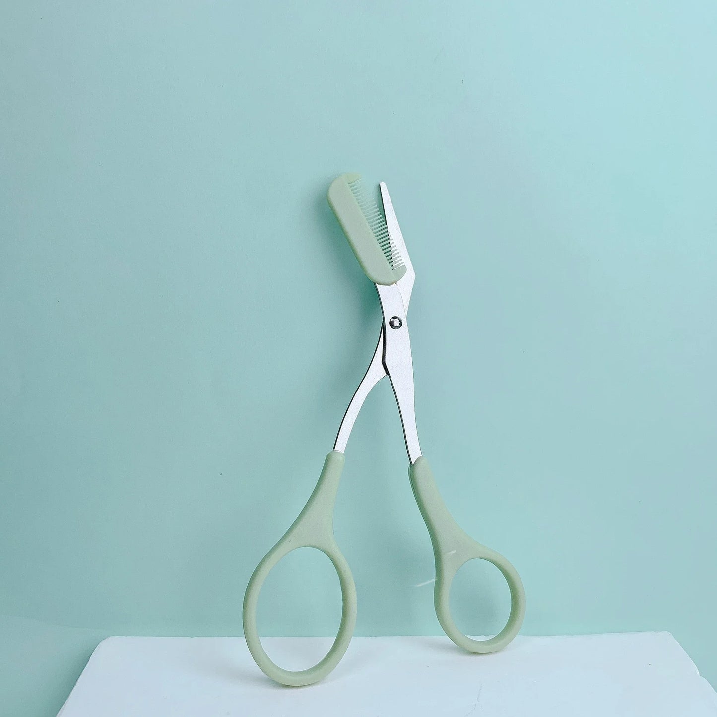 1 Pcs Pink Eyebrow Trimming Scissors with Built-in Comb - Stainless Steel, Precise Grooming Tool, Creating Perfect Eyebrows