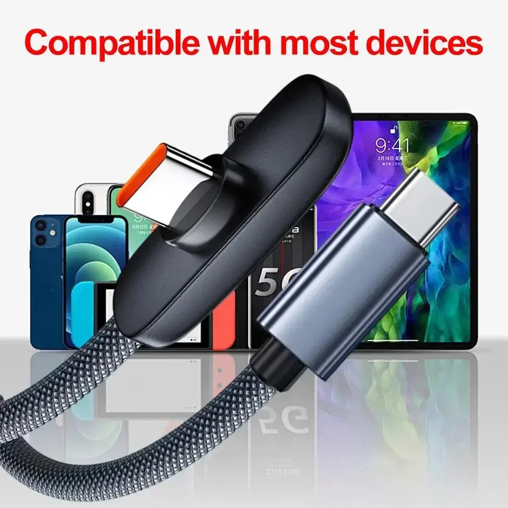 90 Degree USB Type C Cable 100W Quick Charging Data Transfer Cables Portable Right Angle USB-C Wire for IPhone Samsung Xiaomi