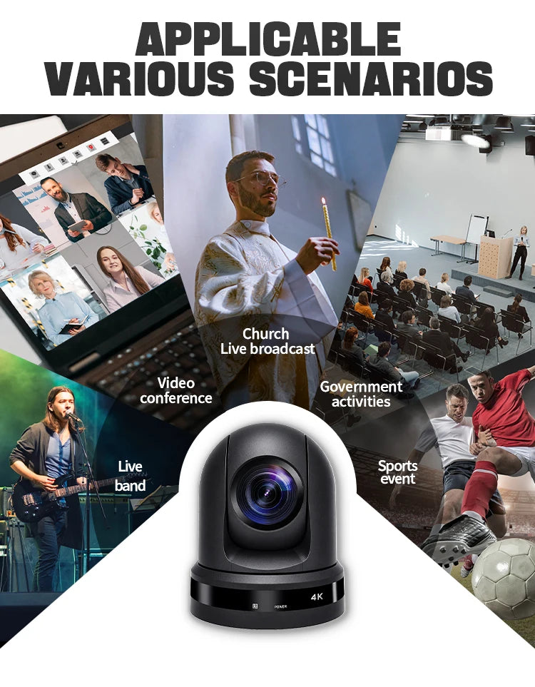 4K NDI PTZ Camera 1-10pcs 20X Zoom Video Conference Camera for Church Business Meeting Optional 1 Controller Keyboard Kit