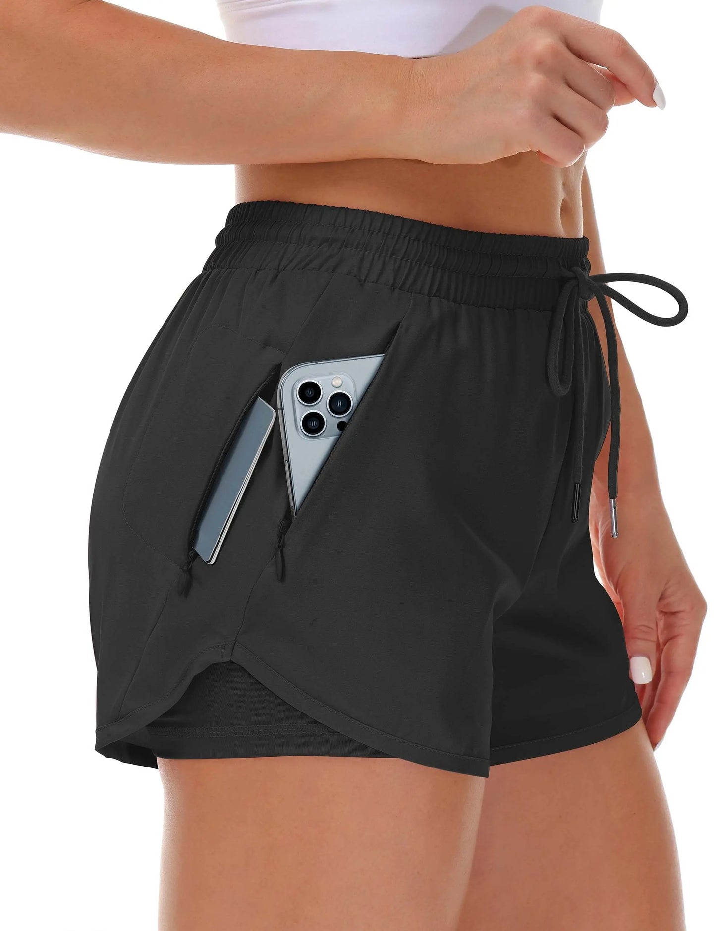 Women's athletic shorts, running, yoga, two-piece design, anti-exposure shorts, fitness, elastic, slimming leggings