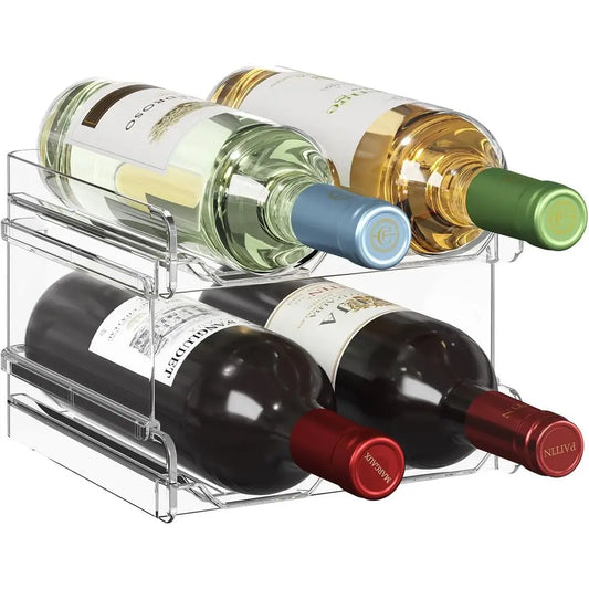 Stackable Plastic Wine Rack for Refrigerator, Cabinet, or Countertop - Holds 4 Bottles, Ideal for Kitchen Storage