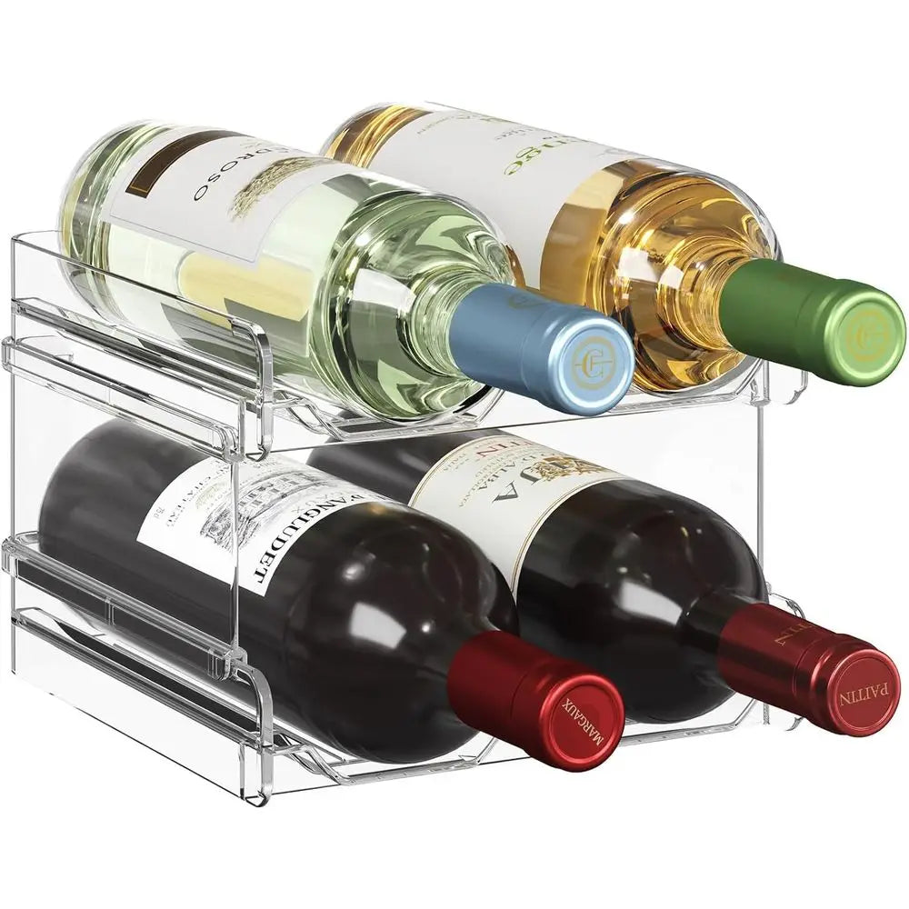Stackable Plastic Wine Rack for Refrigerator, Cabinet, or Countertop - Holds 4 Bottles, Ideal for Kitchen Storage