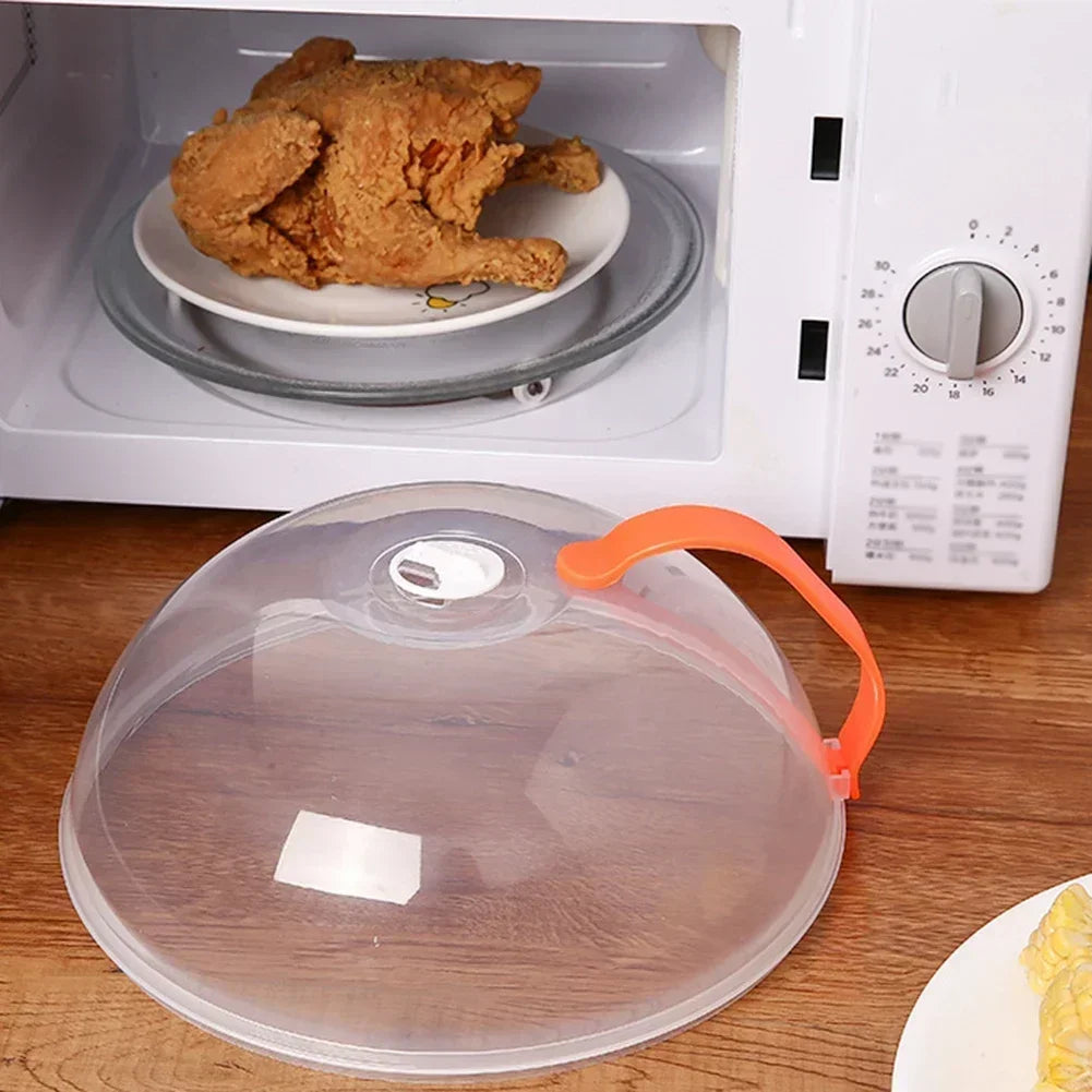 Microwave Food Splash Guard High Temperature Resistant Food Heating Cover with Steam Vent and Handle Transparent Plate Cover