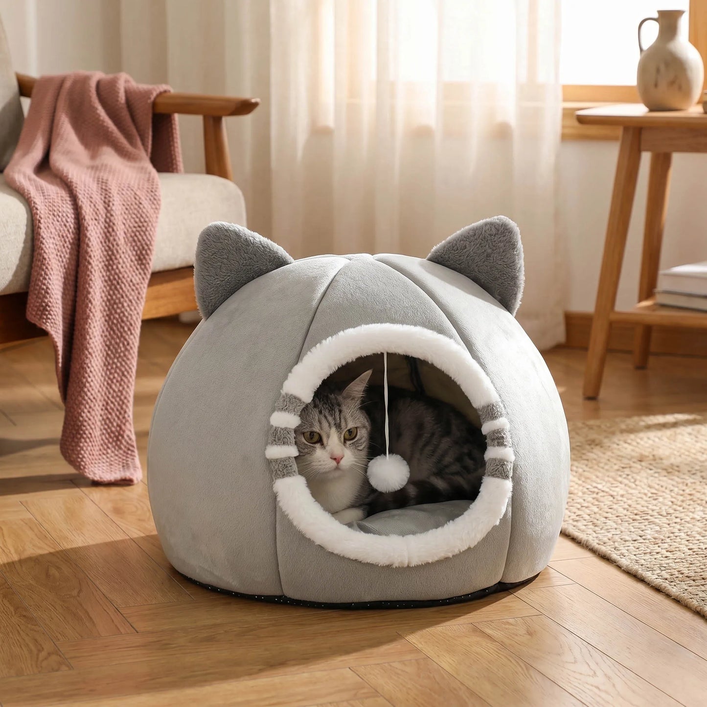 Designer Plush Cat Bed Cave For Deep Sleeping Pets
