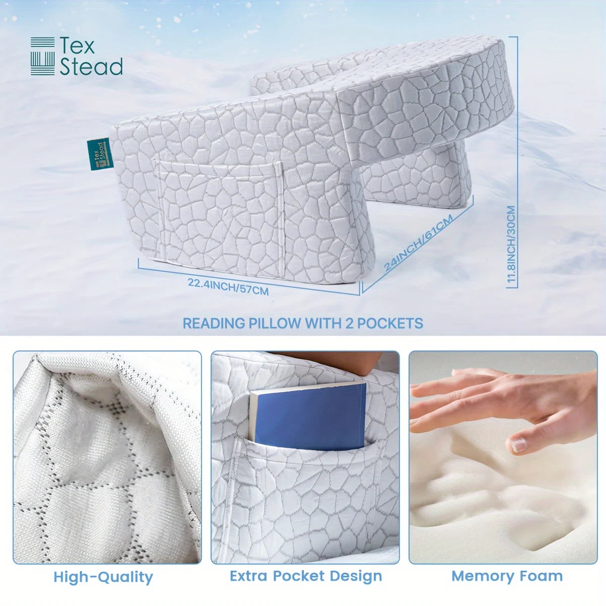 Memory Foam Reading Pillow With Removable Cover For Gaming