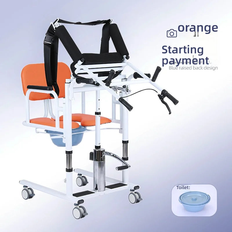 Patient Lift Chair, Metal Adjustable Height Transport Wheelchair, Elderly Transfer Lift, Home Nursing Toilet Transfer Chair