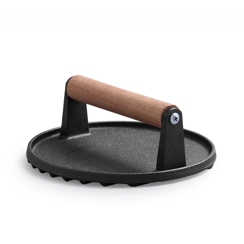 1pc Cast iron Rectangular Meat Press Round Heavy-Duty Steak Burger Press Barbecue Press For Flat Top Grill Hamburger Grinder