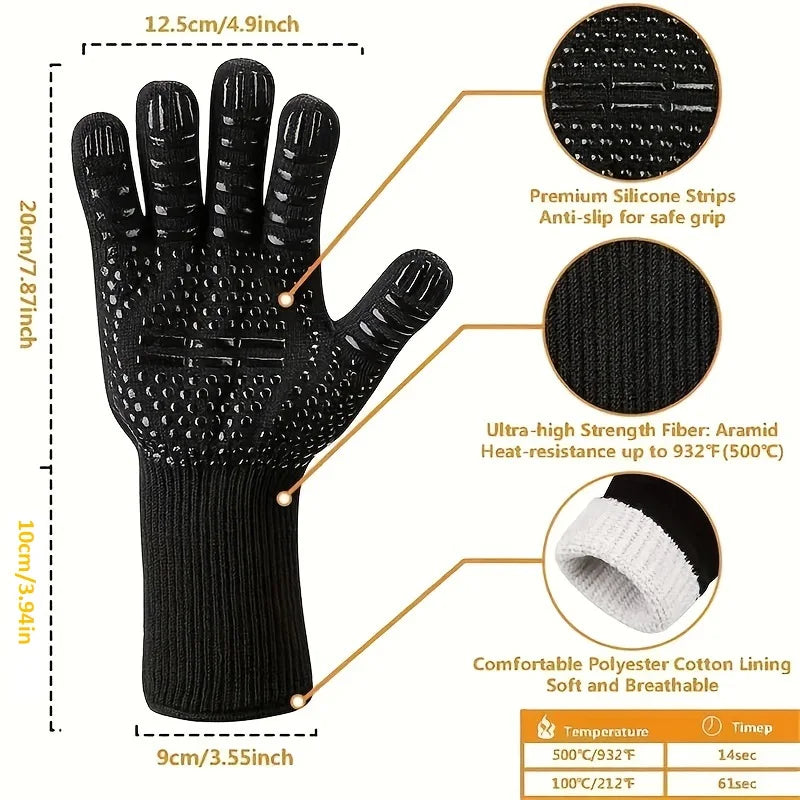 1pc BBQ gloves, high temperature 500-800 degrees flame retardant silicone heat insulation, heat resistant microwave oven gloves