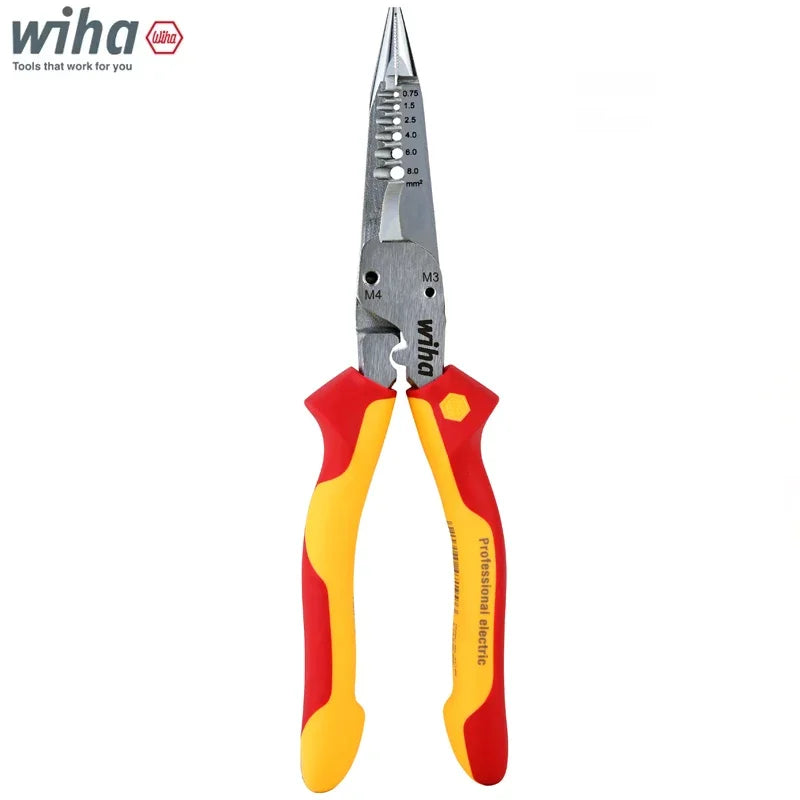 Wiha 6-in-1 Multifunctional Insulated Wire Strippers Industrial Electrician 1000V VDE Pointed Crimping and Cutting Pliers