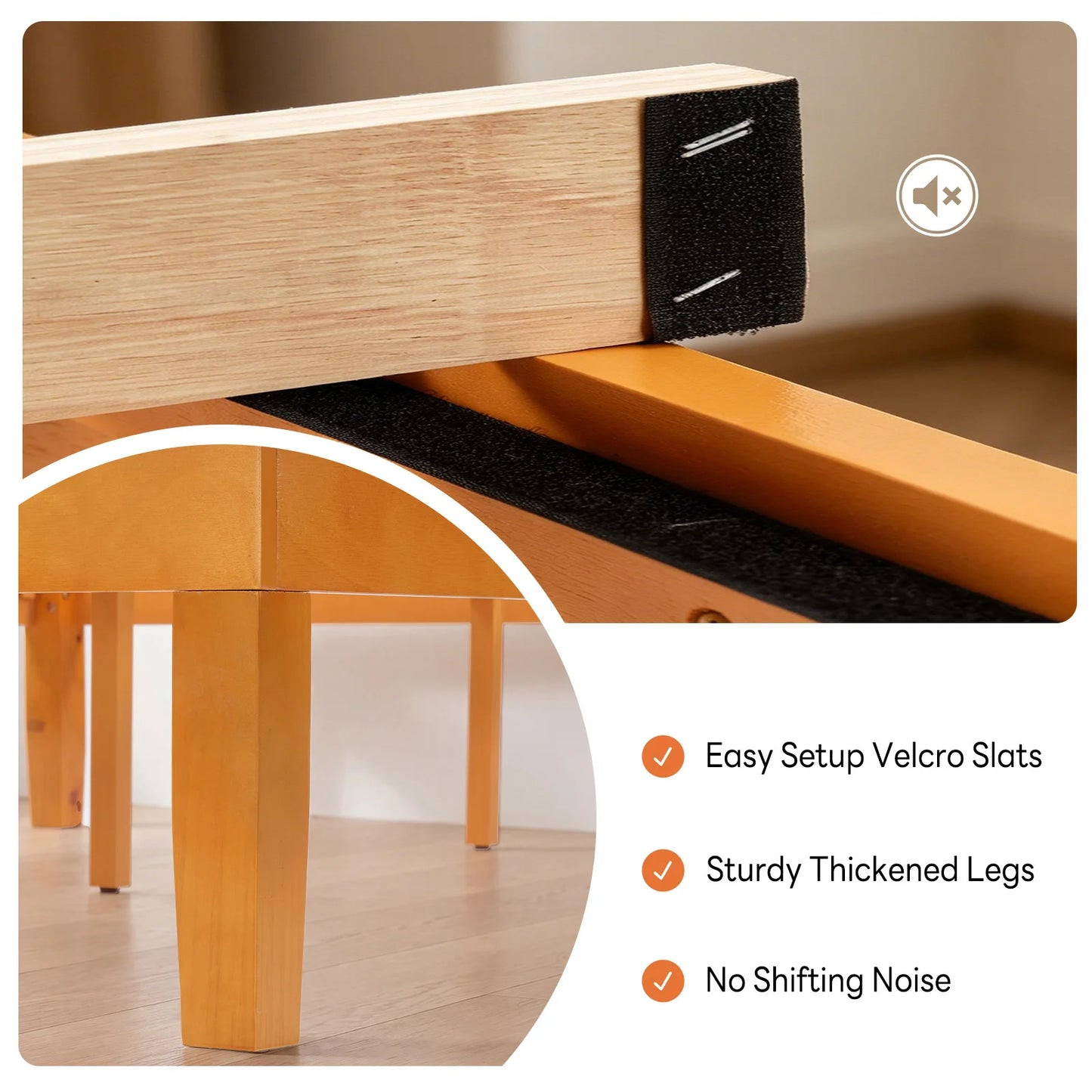 MCQ 14 Inch Thick Solid Wood Bed Frame 700 lbs Capacity Platform Bedframe with Wooden Slats Support Noise-Free No Box Spring Needed Easy Assembly