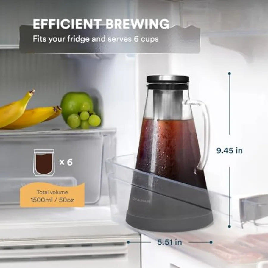 Airtight Cold Brew Iced Coffee Maker Pitcher and Iced Tea Maker with Spout 1.5L/ 51oz Brewing Glass Carafe with Removable Stain