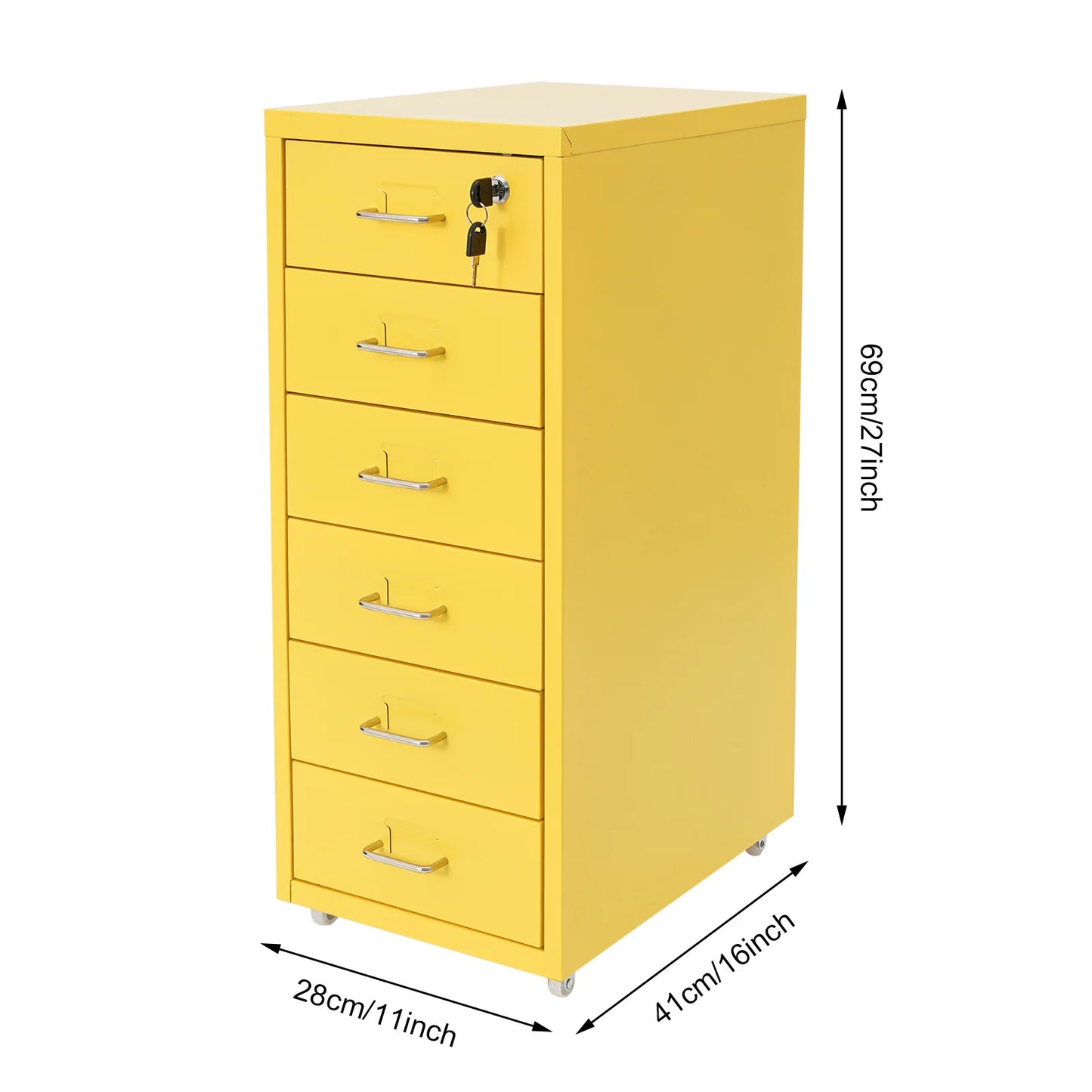 Vertical File Cabinet 6-Drawer Metal Lockable Filing Cabinet with Wheels 22lbs Capacity per Tier for Home Office Study