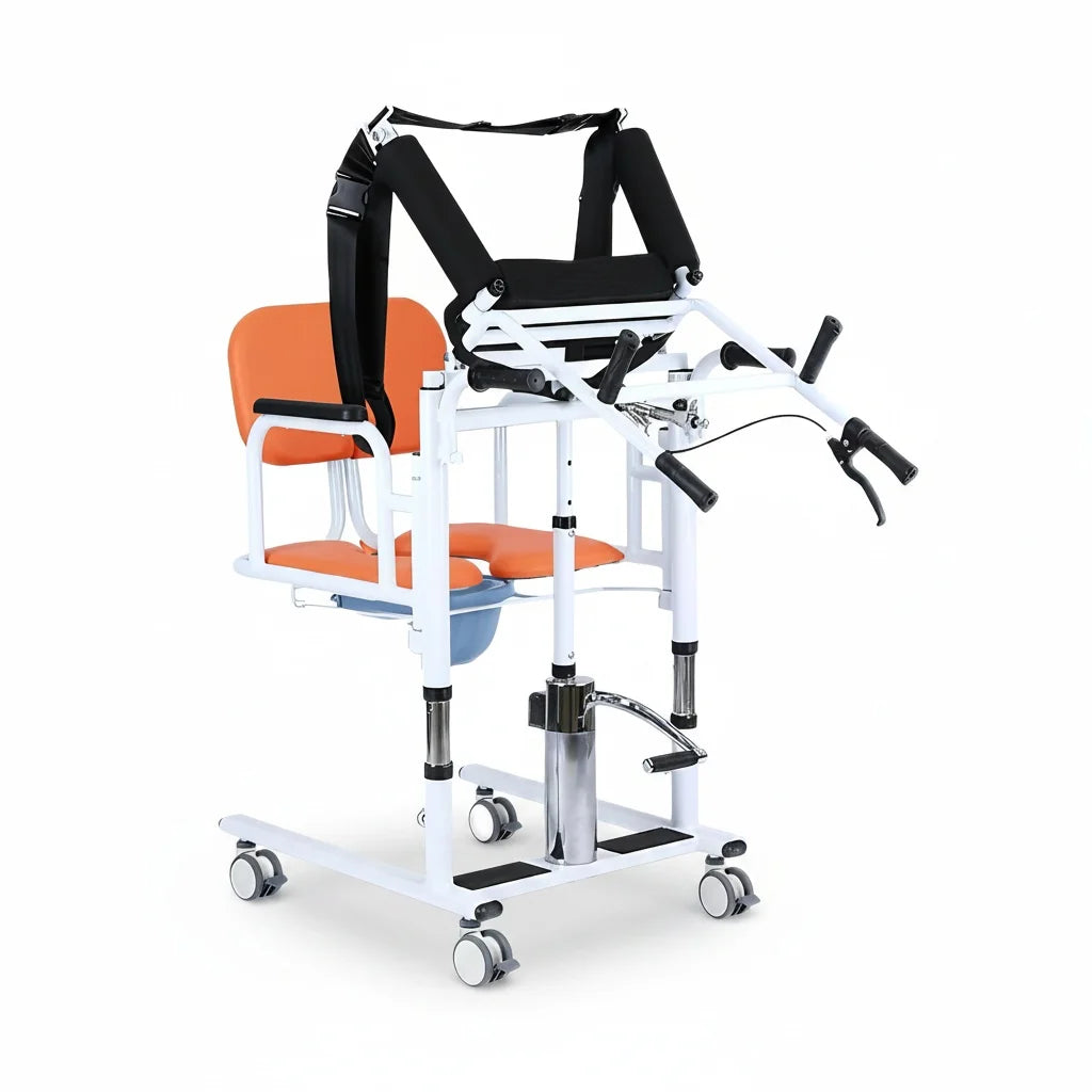 Patient Lift Chair, Metal Adjustable Height Transport Wheelchair, Elderly Transfer Lift, Home Nursing Toilet Transfer Chair