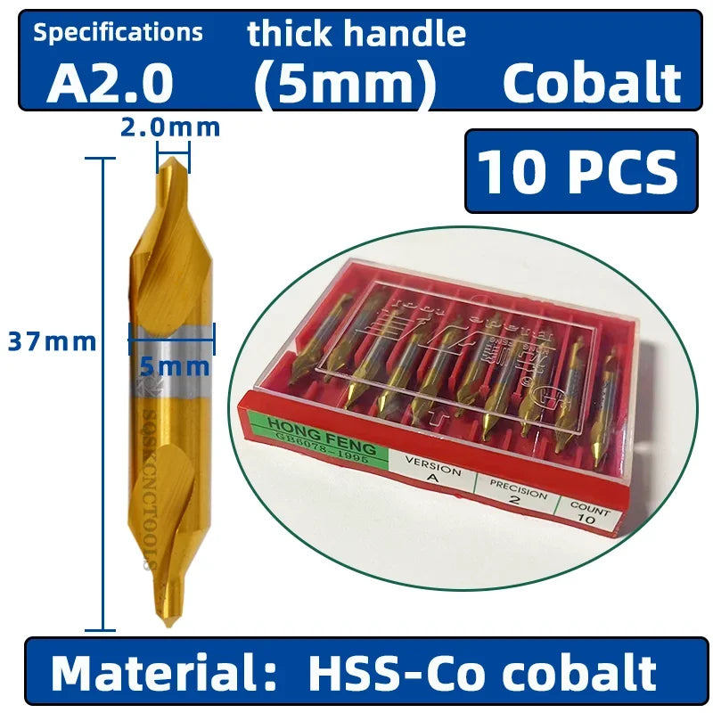 HSS Combined Center Drills Ti-Coated 60 Degree Countersinks Angle Bit Set 6pcs 1.0-5mm Metal Centering Dril Bit Lathe W6542 M35